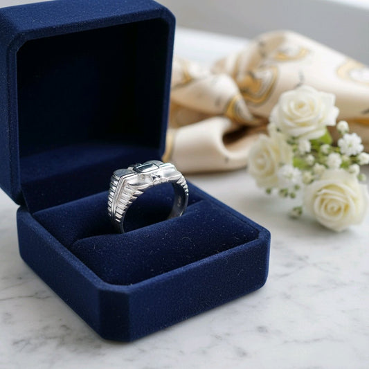 Textured High-Polish Silver Statement Ring