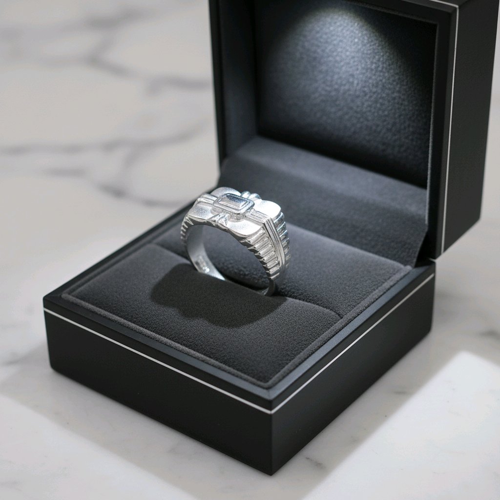 Textured High-Polish Silver Statement Ring