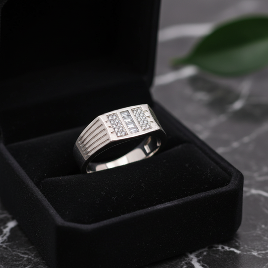 Geometric Stone-Set Silver Statement Ring