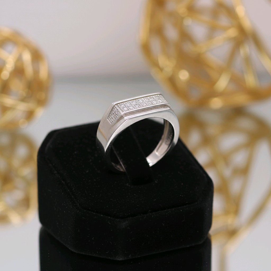 Modern Pavé Accent Silver Band ring