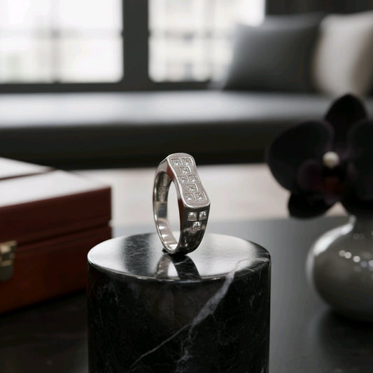 Elite Square-Set Silver Statement Ring