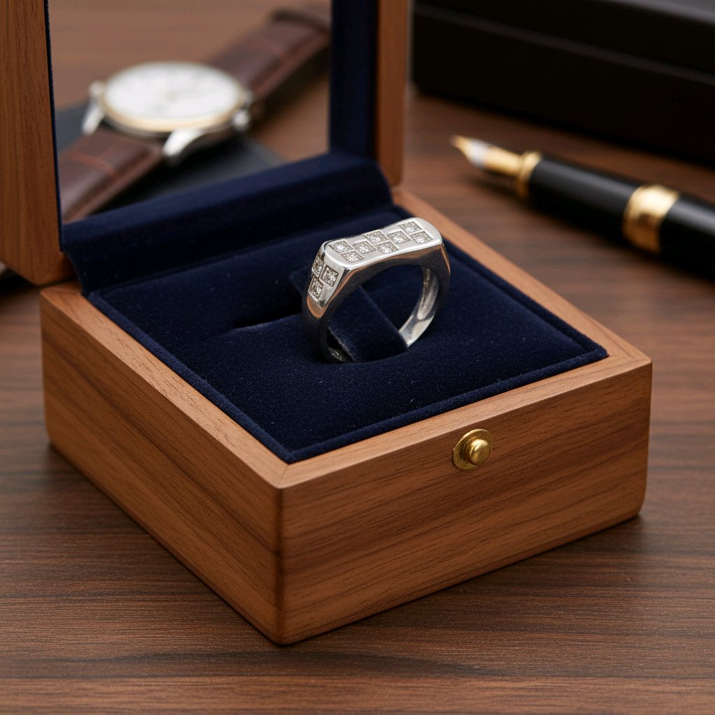 Elite Square-Set Silver Statement Ring