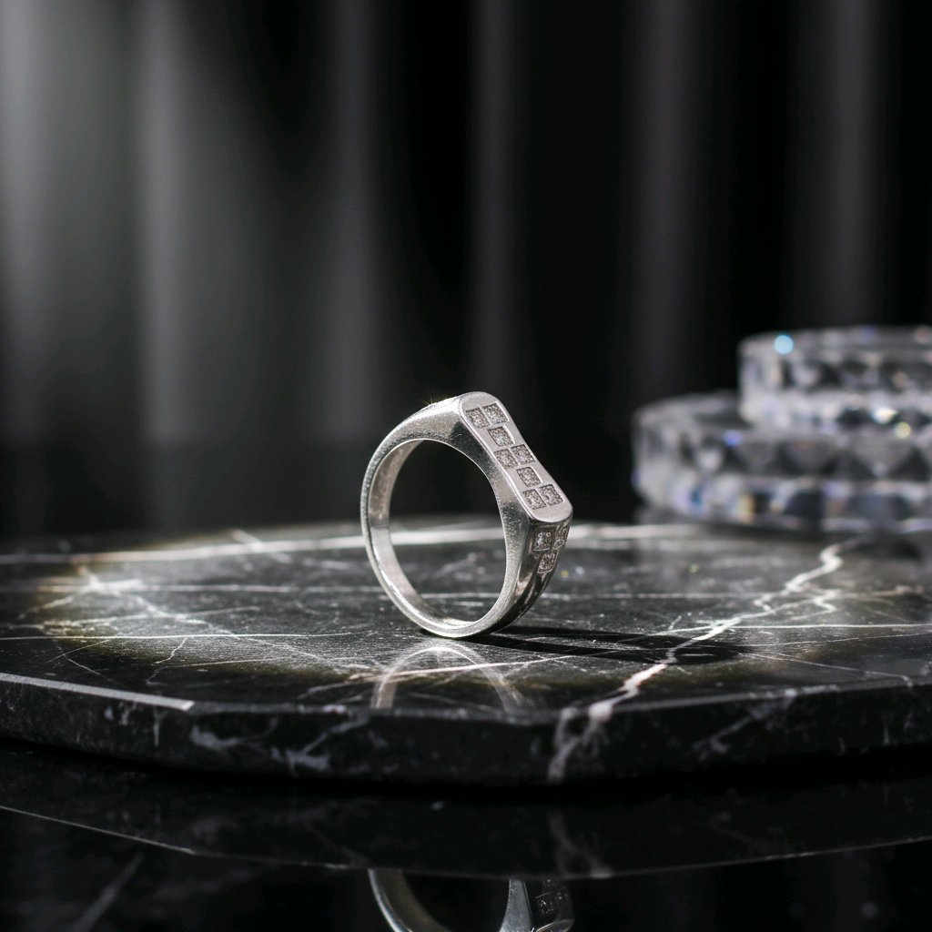 Elite Square-Set Silver Statement Ring