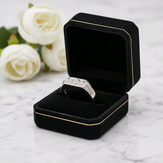 Regal Diamond-Pattern Silver Statement Ring