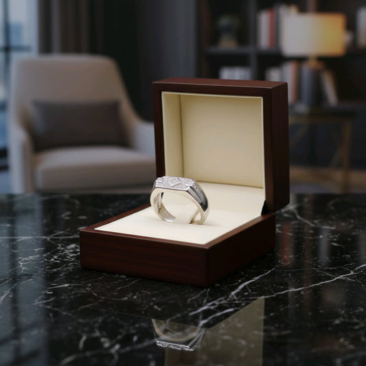 Regal Diamond-Pattern Silver Statement Ring