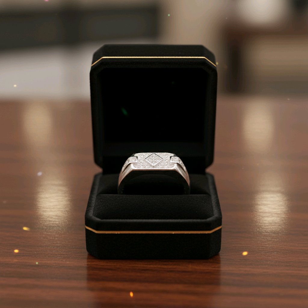 Regal Diamond-Pattern Silver Statement Ring