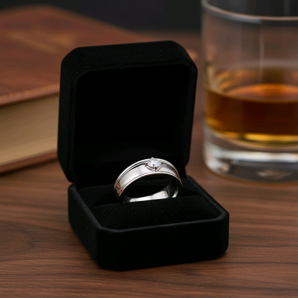 Men’s Silver Single Stone Ring – Minimal Classic Design