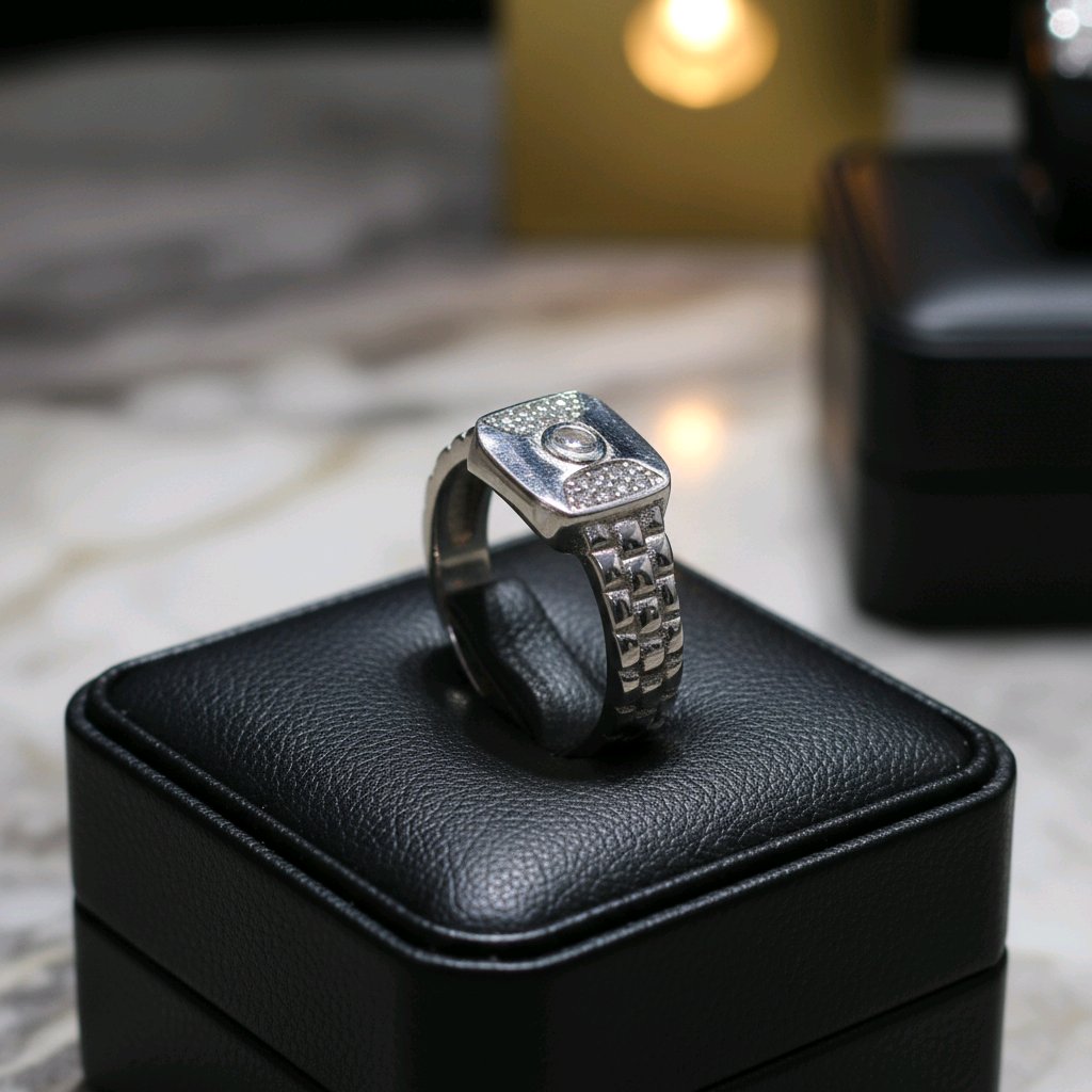 Bold Chain-Detail Silver Statement Ring