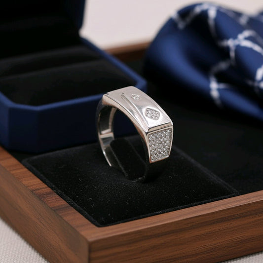 Royal Pavé Edge Silver Statement Ring