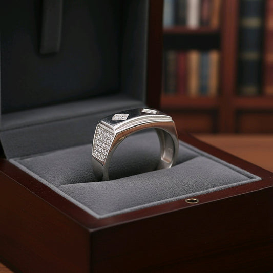 Royal Pavé Edge Silver Statement Ring