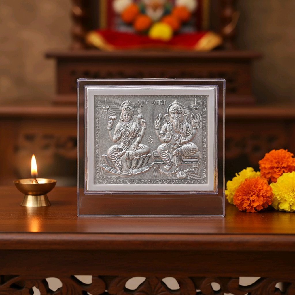 Laxmi Ganesh Pure Silver Frame for Home & Office