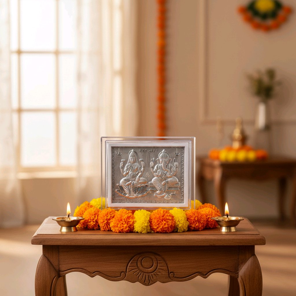 Laxmi Ganesh Pure Silver Frame for Home & Office