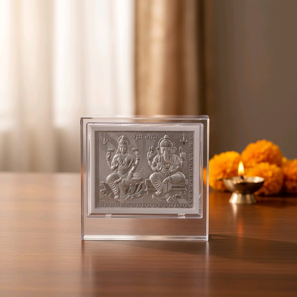 Laxmi Ganesh Pure Silver Frame for Home & Office