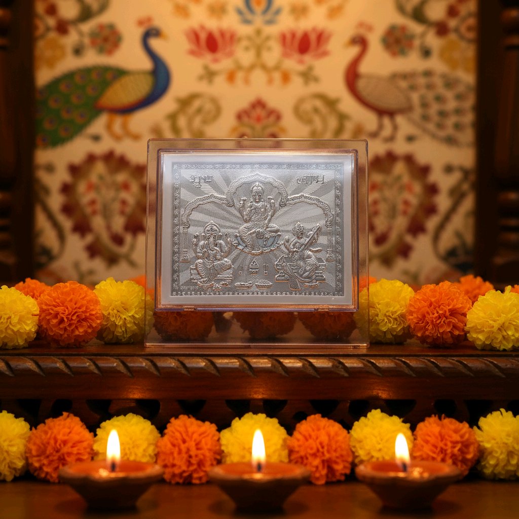 Premium Silver Lakshmi–Ganesha–Saraswati Frame