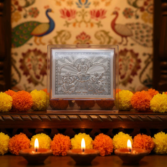 Premium Silver Lakshmi–Ganesha–Saraswati Frame