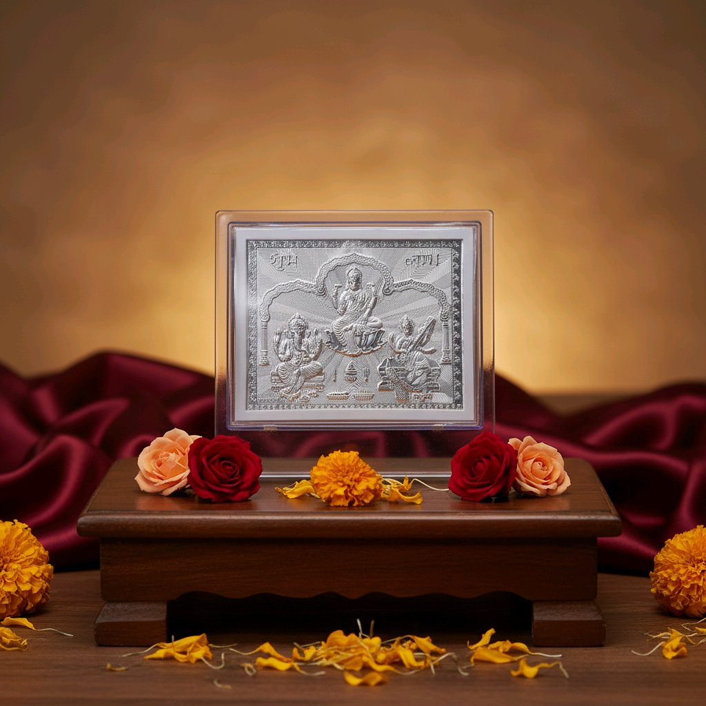 Premium Silver Lakshmi–Ganesha–Saraswati Frame