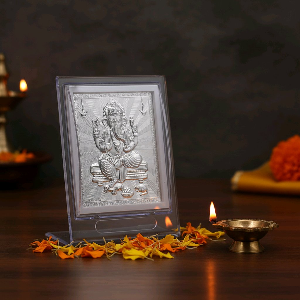 Elegant Silver Ganesha Embossed Frame