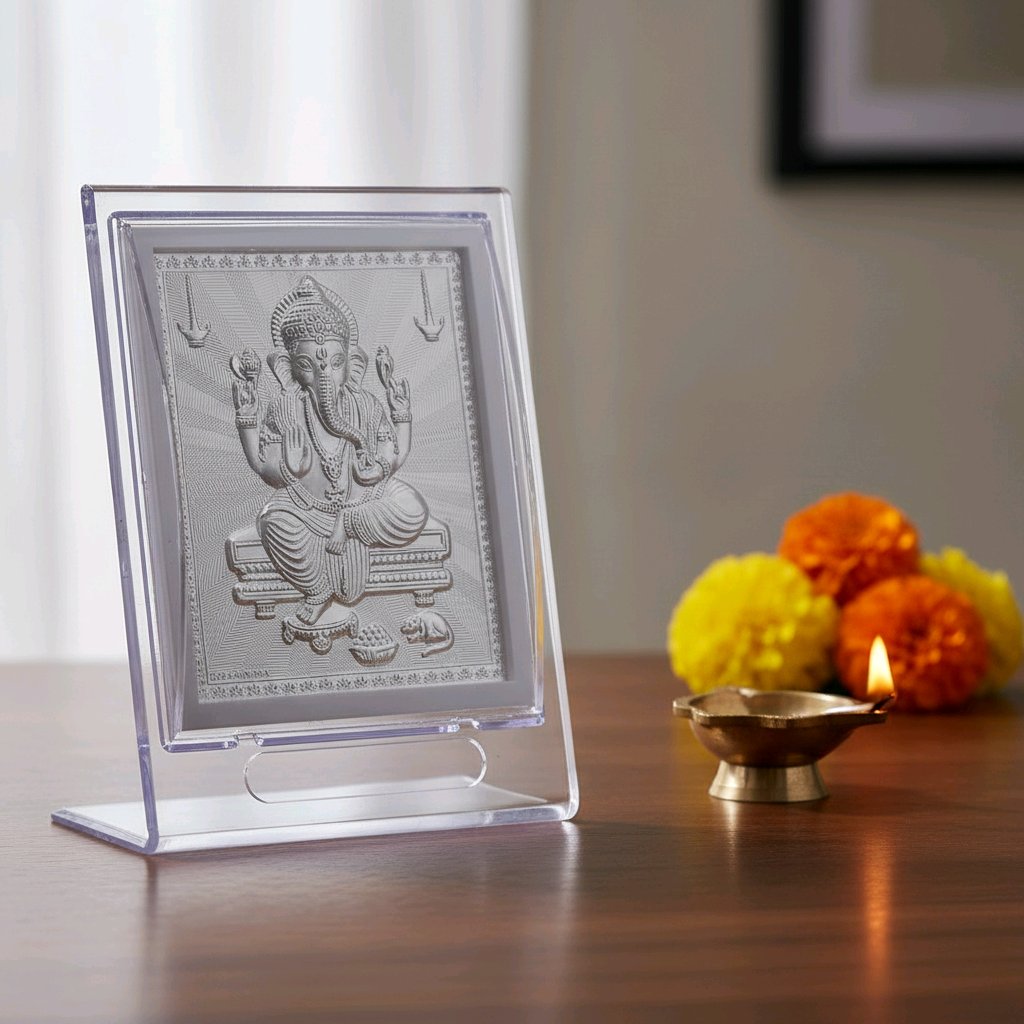 Elegant Silver Ganesha Embossed Frame