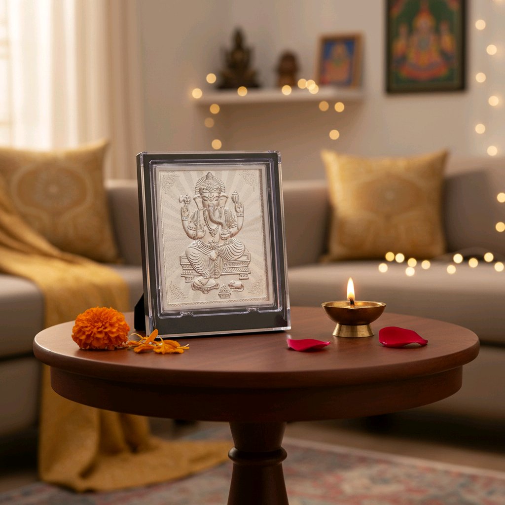 Premium Silver Ganesha Embossed Frame for Home & Office Decor