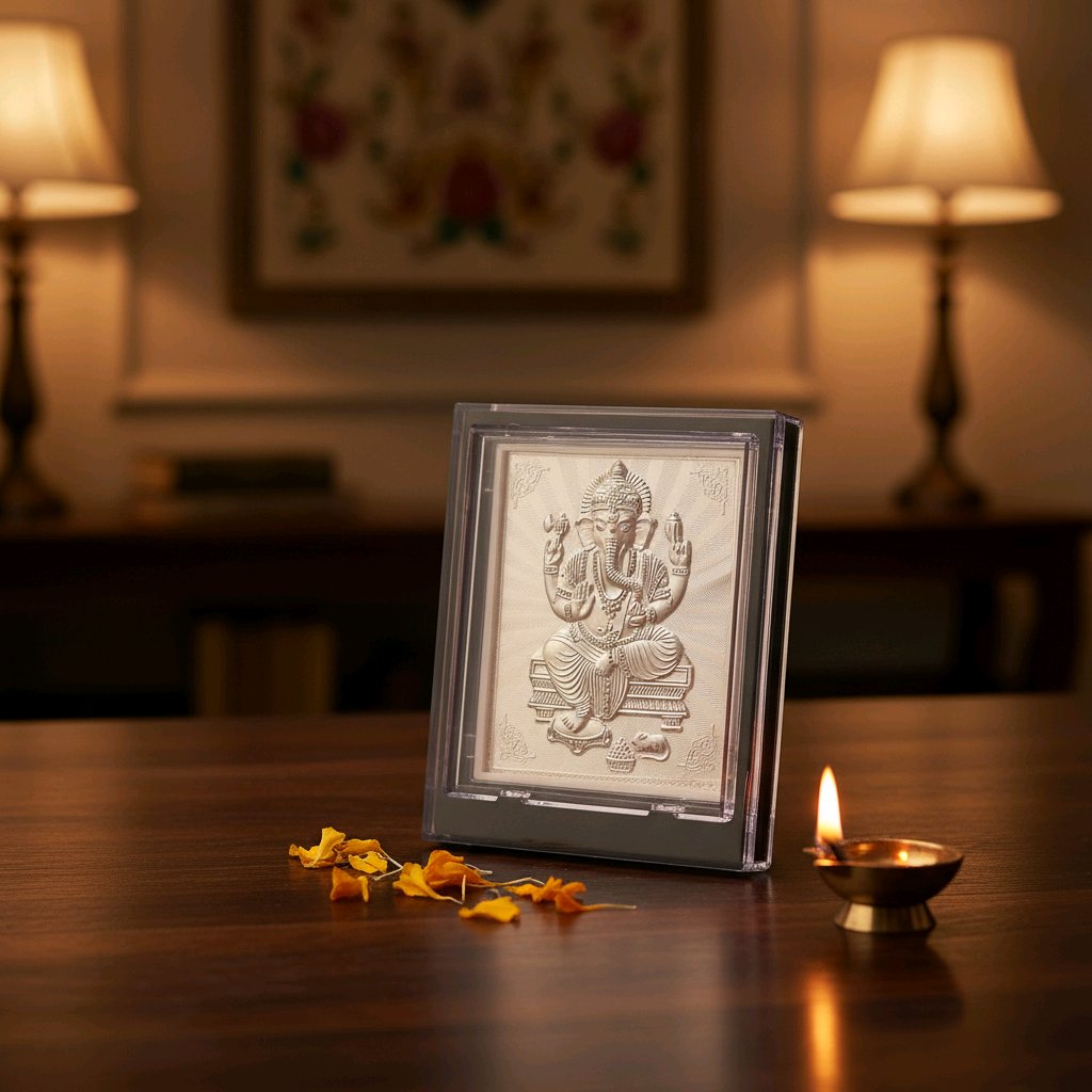 Premium Silver Ganesha Embossed Frame for Home & Office Decor