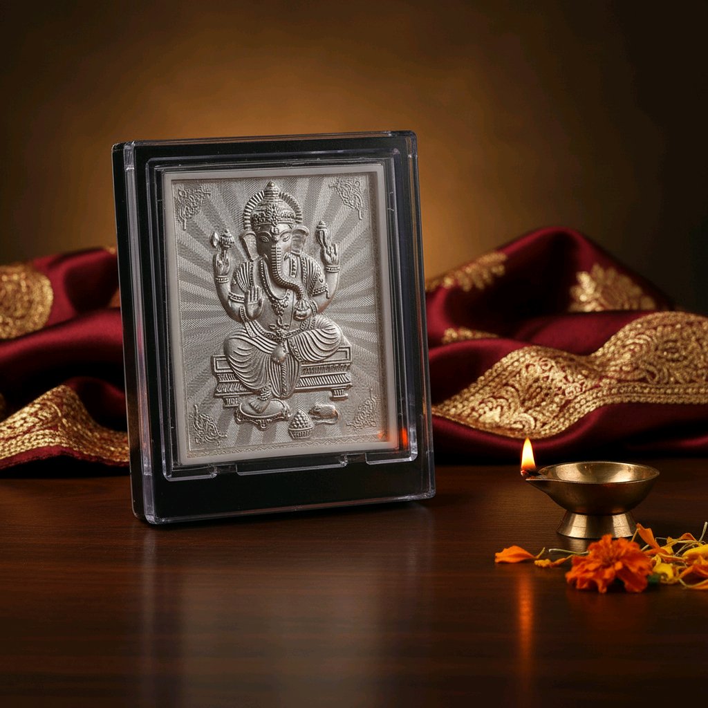 Premium Silver Ganesha Embossed Frame for Home & Office Decor