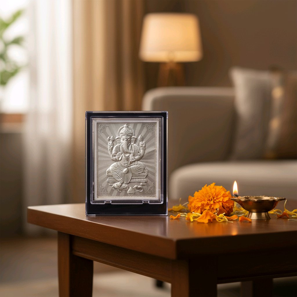 Premium Silver Ganesha Embossed Frame for Home & Office Decor