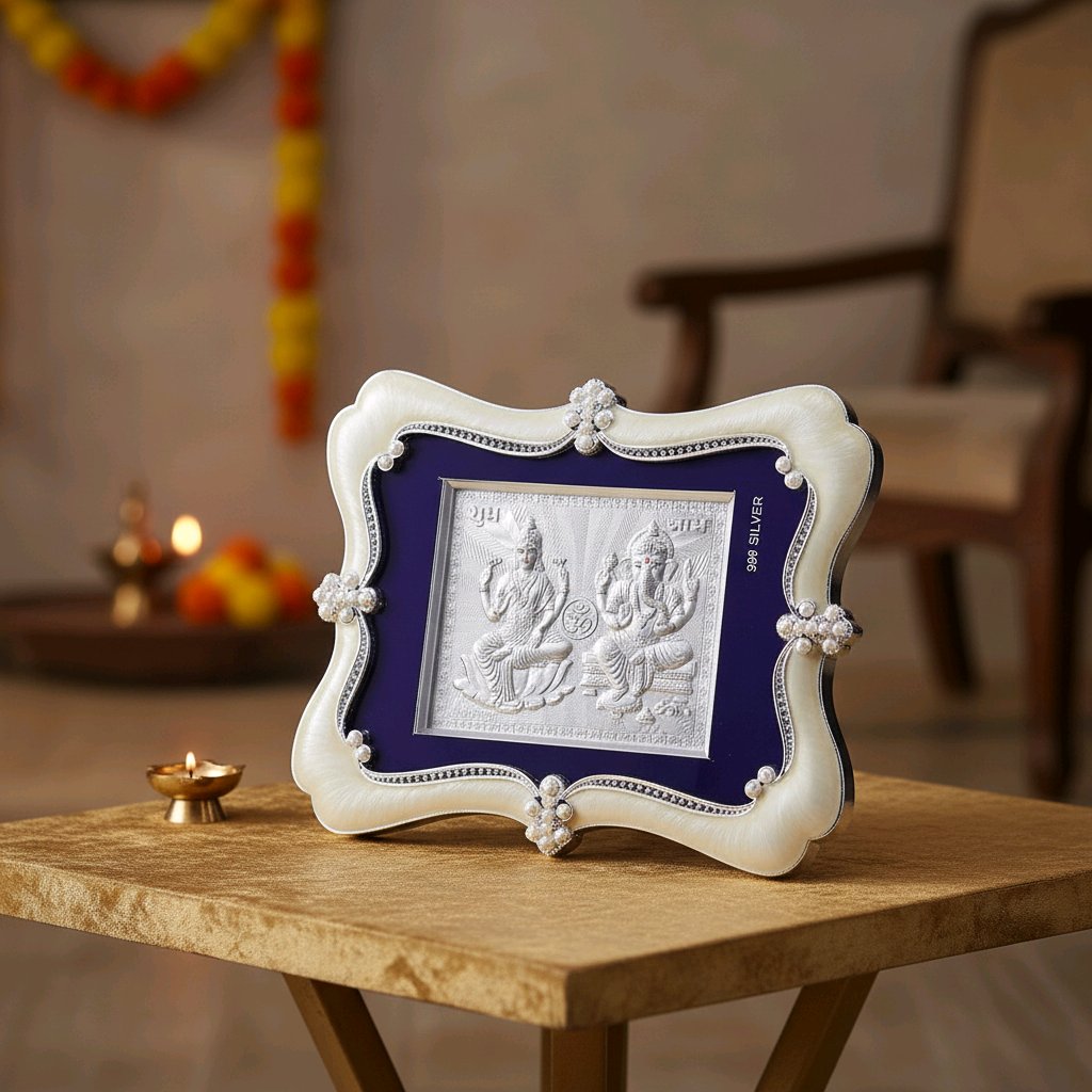 Elegant Lakshmi–Ganesha Silver Frame