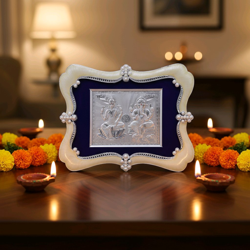 Elegant Lakshmi–Ganesha Silver Frame