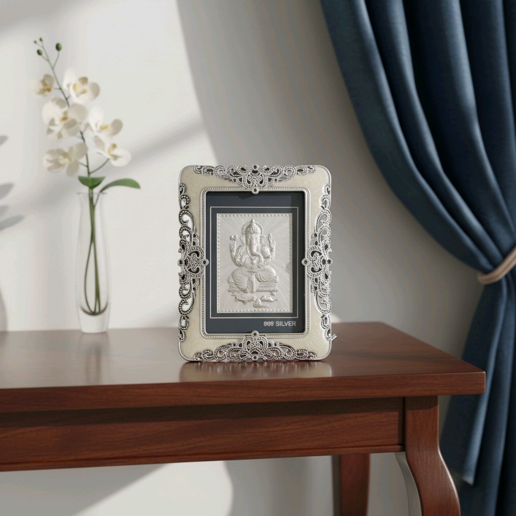 Designer Silver Ganesh Embossed Frame