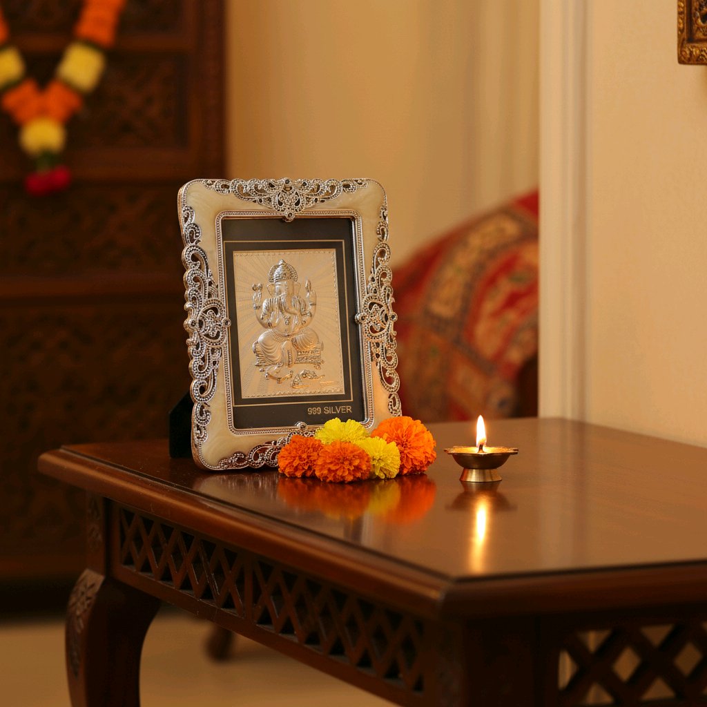 Designer Silver Ganesh Embossed Frame