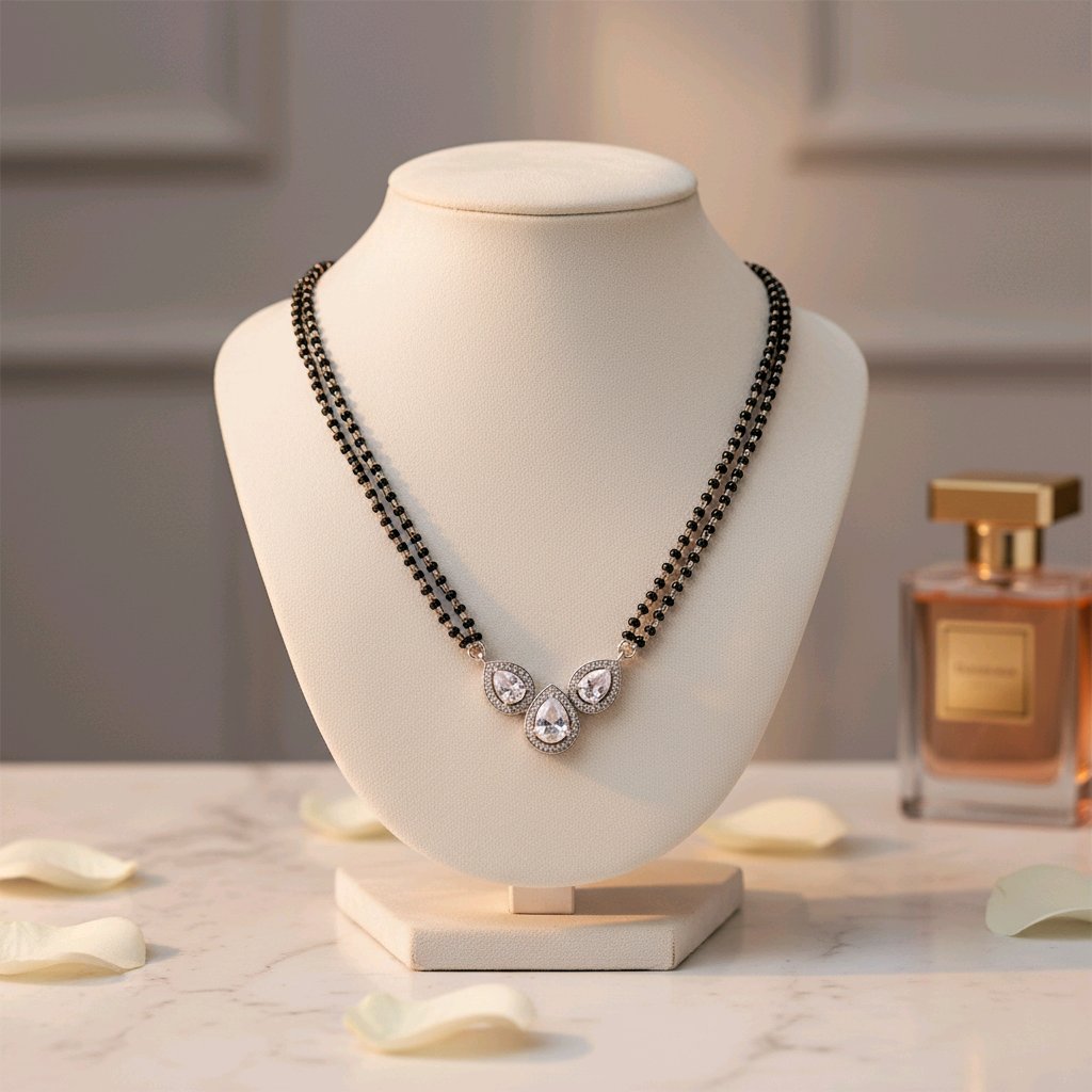 Elegant Silver Mangalsutra with Triple Teardrop Pendant