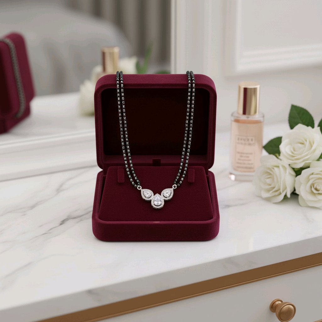 Elegant Silver Mangalsutra with Triple Teardrop Pendant