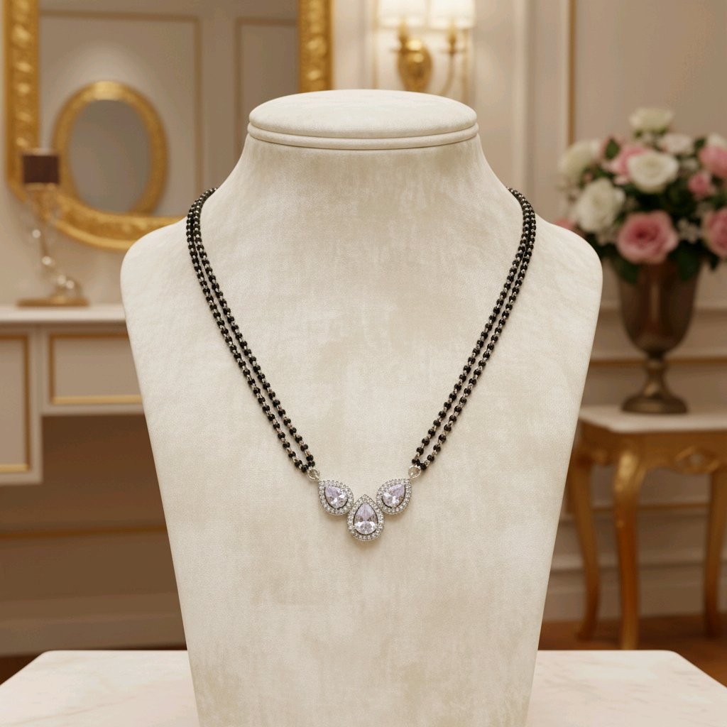 Elegant Silver Mangalsutra with Triple Teardrop Pendant