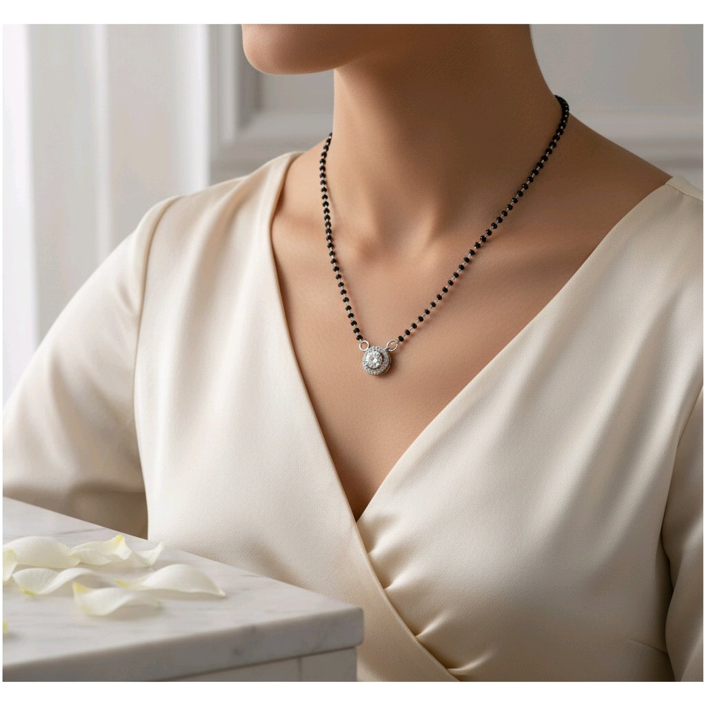 Classic 925 Silver Mangalsutra with Solitaire Charm