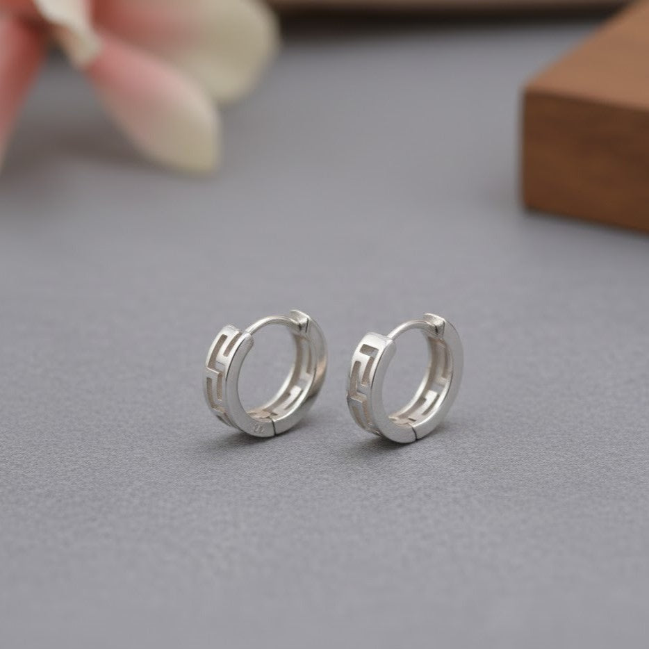 Silver Greek Key Hoop Earrings – Modern Edge