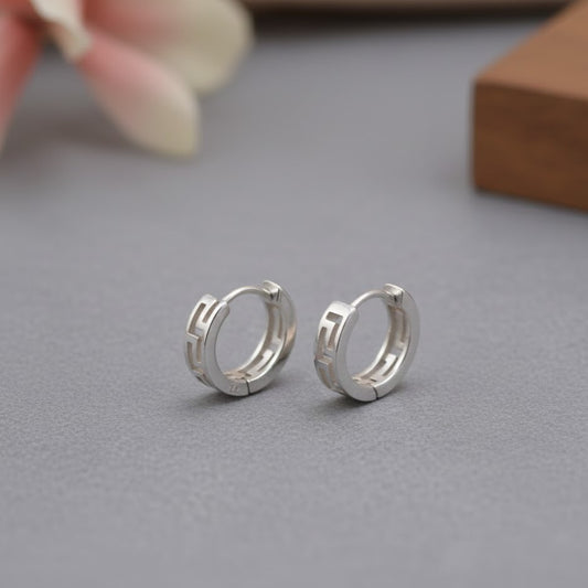 Silver Greek Key Hoop Earrings – Modern Edge