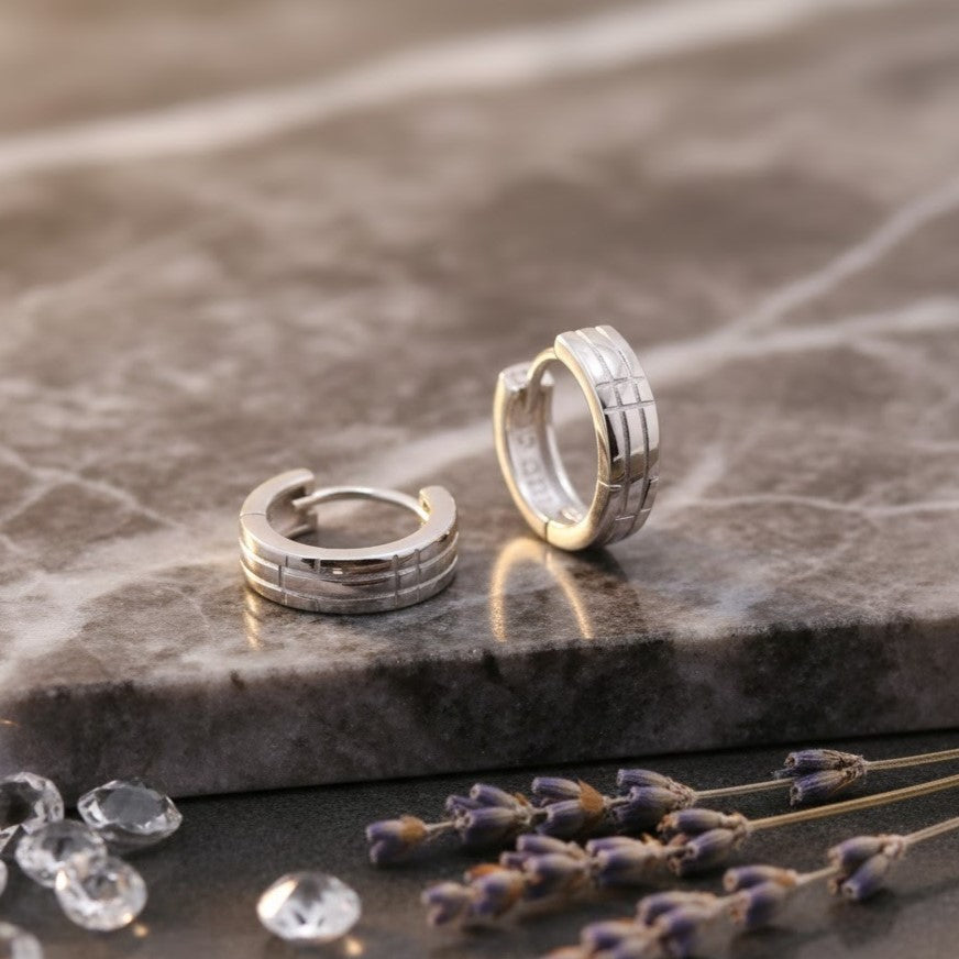 Minimal Patterned Silver Hoop Earrings