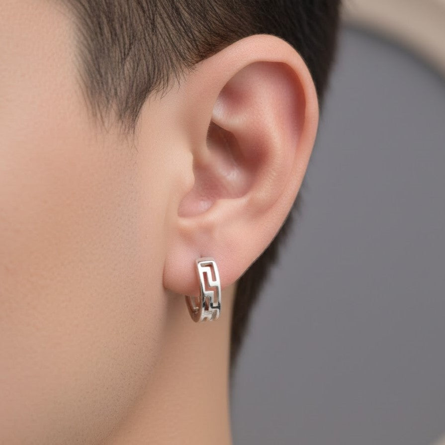 Silver Greek Key Hoop Earrings – Modern Edge
