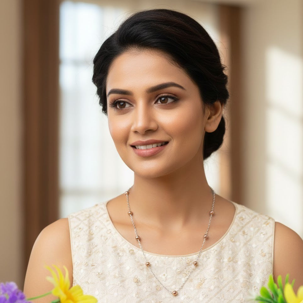 Dual Tone Beaded 925 Silver Chain