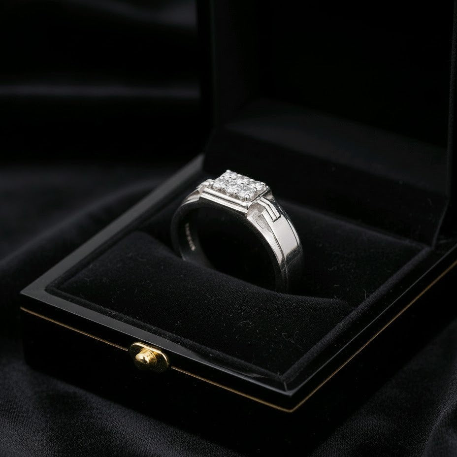 Men’s Square-Cut Silver Statement Ring – Bold & Elegant Design
