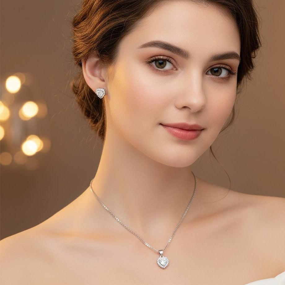 Premium Silver Heart Pendant Set