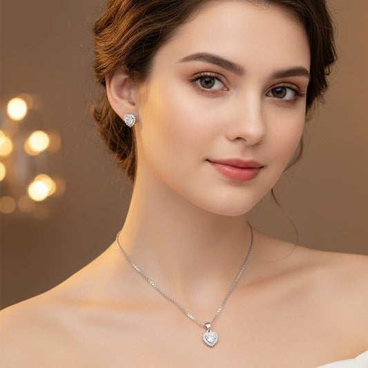 Premium Silver Heart Pendant Set