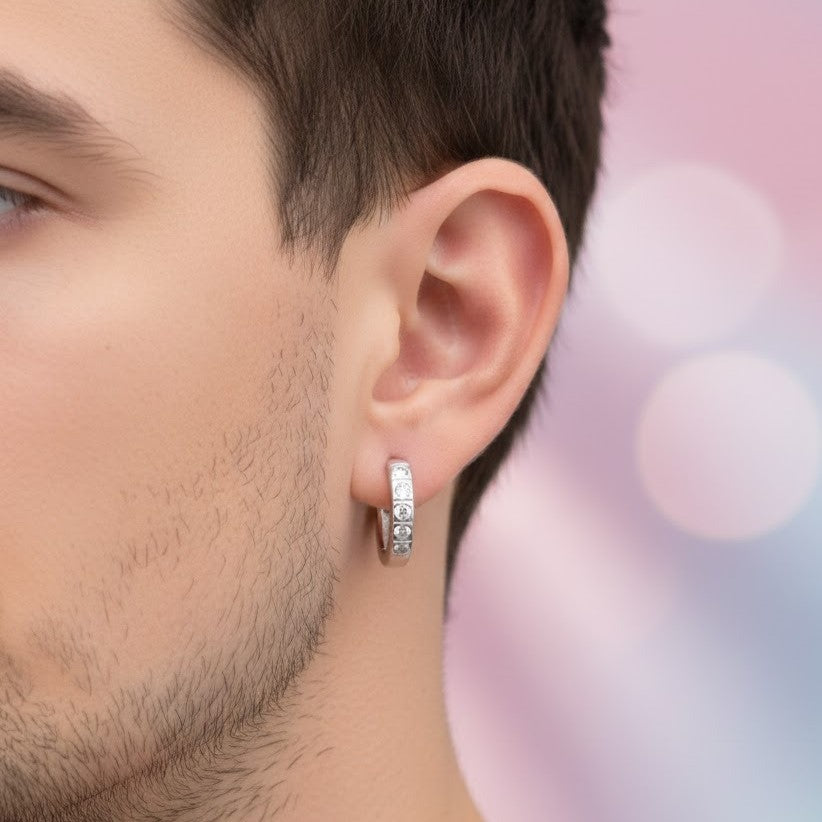 Silver Stone-Set Hoop Earrings – Minimal Sparkle