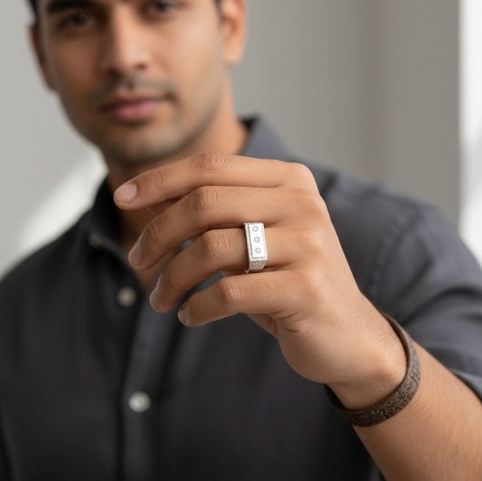 Premium Triple-Stone Silver Men's Statement Ring