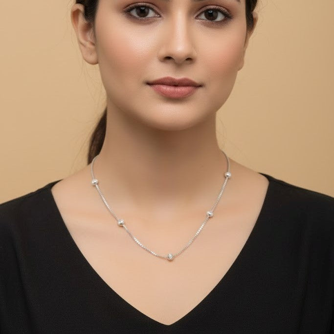 Minimal Beaded Silver Chain