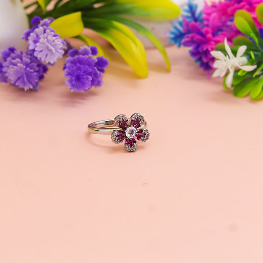 Ruby Blossom Silver Ring