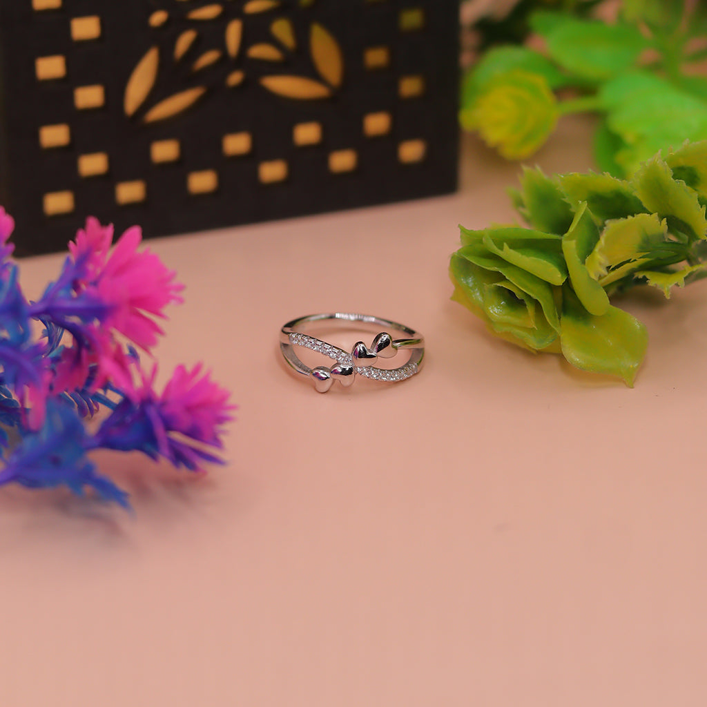 Double Heart Sparkle Silver Ring