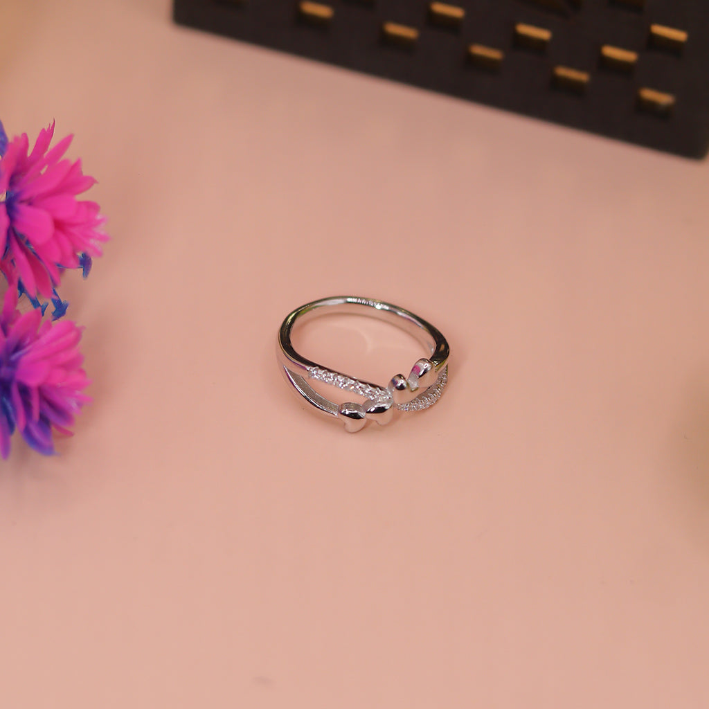 Double Heart Sparkle Silver Ring