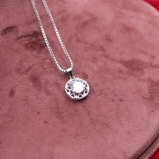 Classic Halo Round Silver Pendant Set