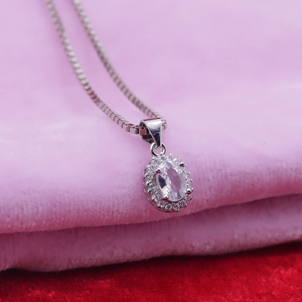 Elegant Silver Oval Stone Pendant Set
